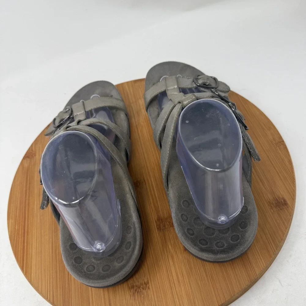 Vionic Misa Pewter Grey Metallic Leather Strappy Comfort Sandal Womens 10